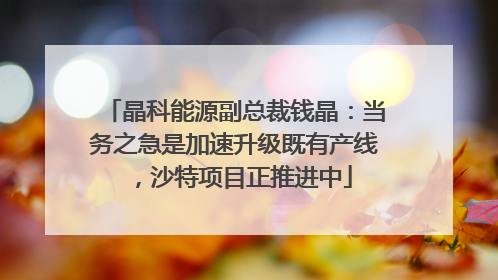 晶科能源副总裁钱晶：当务之急是加速升级既有产线，沙特项目正推进中